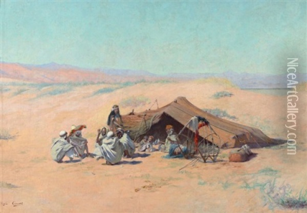 Campement Dans Le Desert Encampment In The Desert Oil Painting - Eugene Alexis Girardet