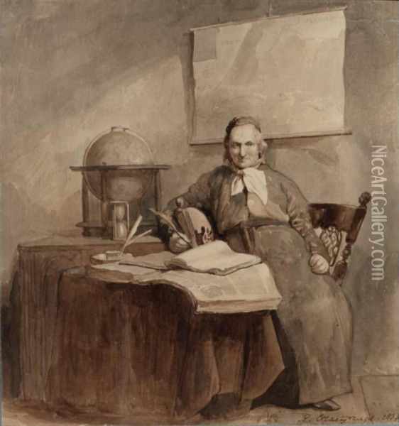 A Portrait Of A Geographer In His Study Oil Painting - Reinier Craeyvanger