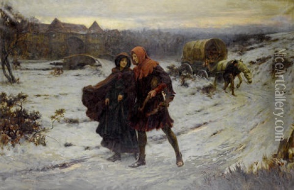 Strolling Players What Care We For Bitter Weather Etc. Oil Painting - George Sheridan Knowles