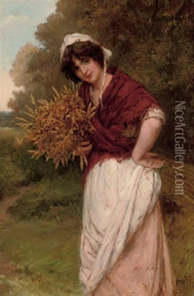 Gathering The Corn Oil Painting - William Oliver the Younger