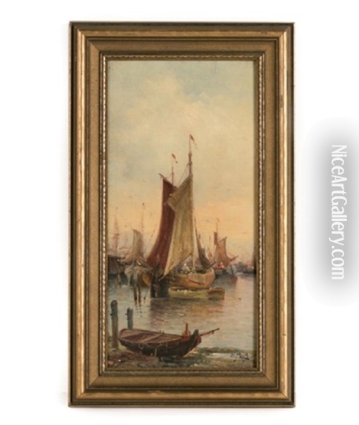 Dutch Fishing Boats At Dock Oil Painting - Karl Kaufmann