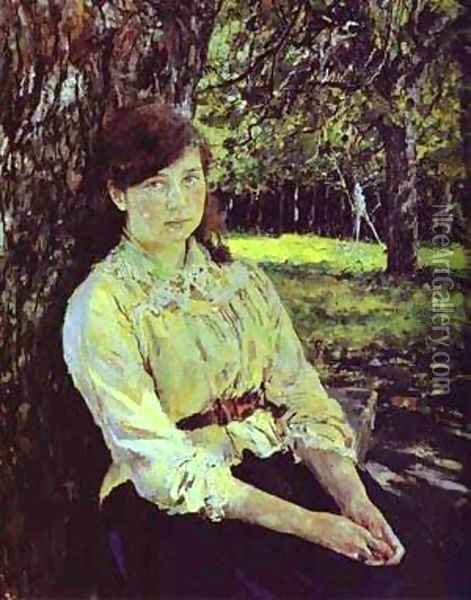 Girl In The Sunlight Portrait Of Maria Simonovich 1888 Oil Painting - Valentin Aleksandrovich Serov
