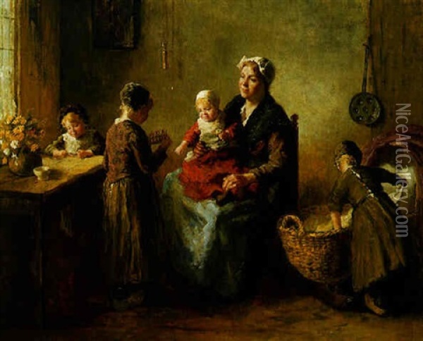 Mother's Little Women Oil Painting - Bernard de Hoog