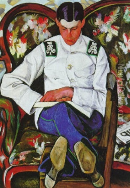 Seated Officer Oil Painting - Pavel Kotlarevsky