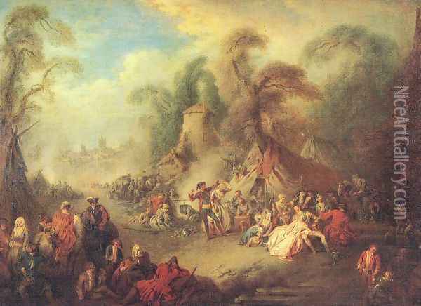 A Country Festival with Soldiers Rejoicing 1728 Oil Painting - Jean-Baptiste Joseph Pater