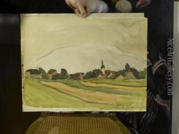 Landschaft Mit Dorf. 1927. Oil Painting - Maurice Le Scouezec