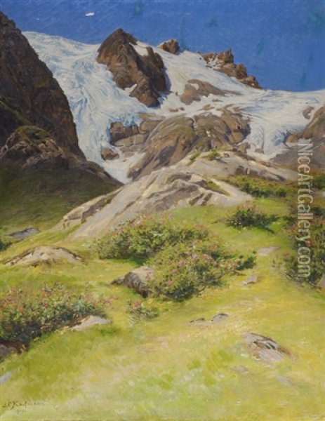 Sommerliche Gebirgslandschaft Mit Gletscher Oil Painting - Joseph Klemens Kaufmann