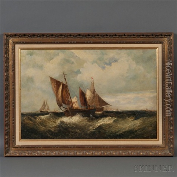 Fishing Boats Off The Coast Oil Painting - Samuel W. Calvert