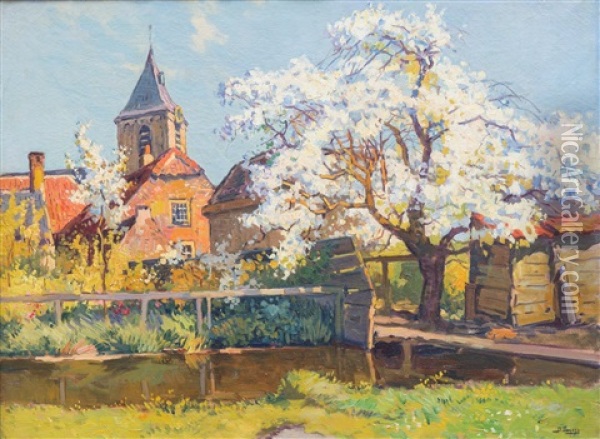 The Church Of Eijsden In Springtime Oil Painting - Bernardus Petrus (Ben) Viegers