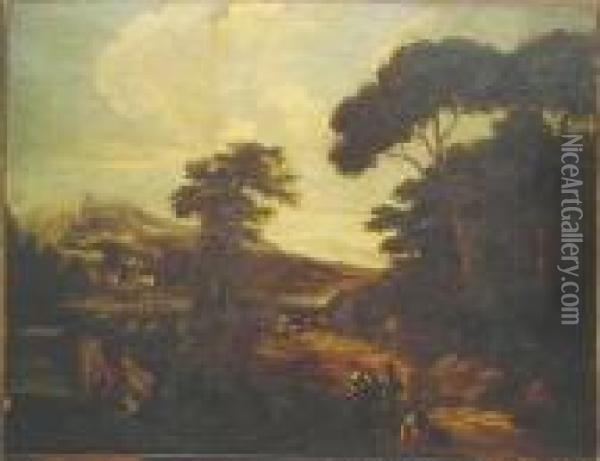 Landscape With Travelers Oil Painting - Marco Ricci