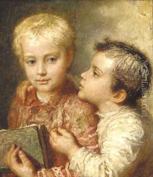 Two young boys Oil Painting - Karl Wilhelm Friedrich Bauerle