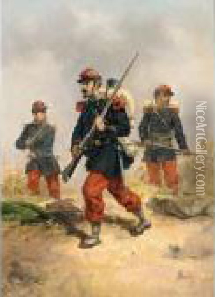 Soldiers In A Field Oil Painting - Hermanus Willem Koekkoek