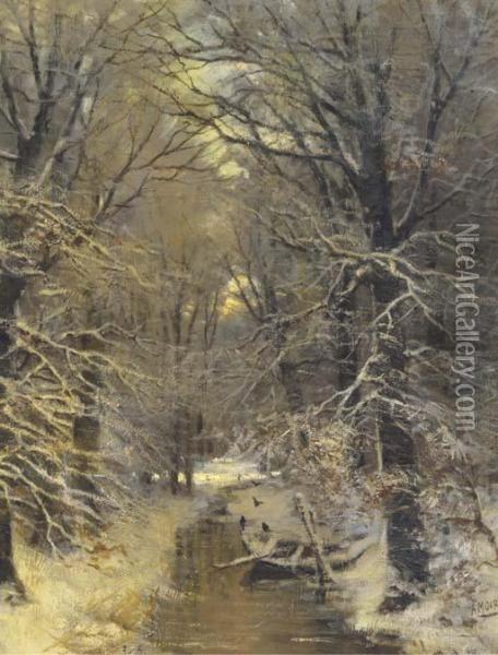 A Stream In Snow Covered Woods Oil Painting - Arnold Marc Gorter