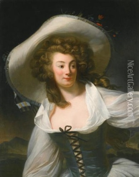 Portrait Of The Artist's Wife Marie Pierrette Antoinette Danloux, Nee De Saint Redan Oil Painting - Henri-Pierre Danloux