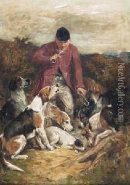 A Huntsman With Hounds Oil Painting - John Emms