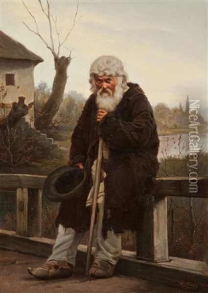 Alter Bettler Oil Painting - Josef Huttary