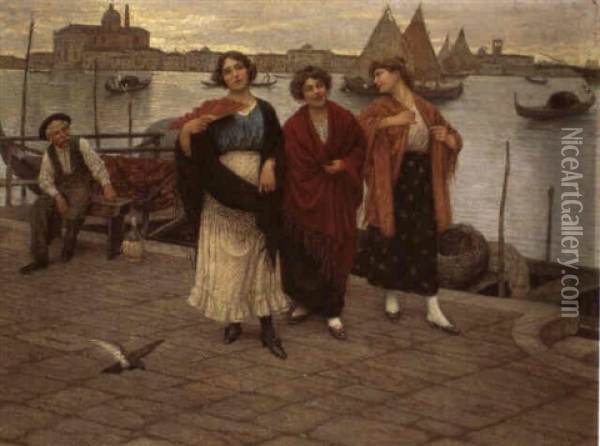 Drei Frauen Am Canale Della Giudecca Oil Painting - Luigi Pastega