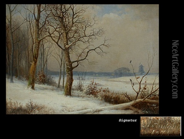 Winterlandschaft Mit Windmuhle Oil Painting - Anders Andersen-Lundby