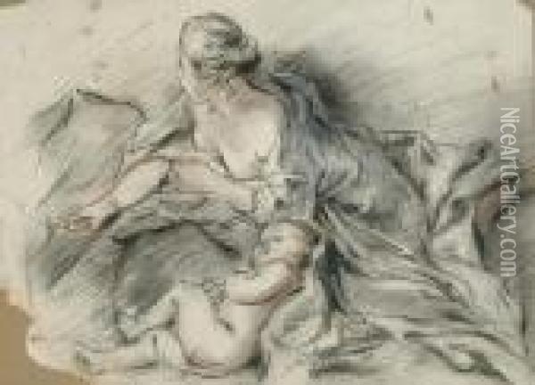 Reclining Woman With A Sleeping Baby Oil Painting - Gustav Ranzoni