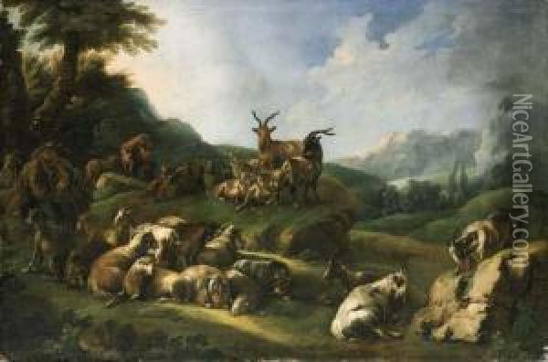 Pastore Con Capre In Un Paesaggio Montagnoso Oil Painting - Domenico Brandi
