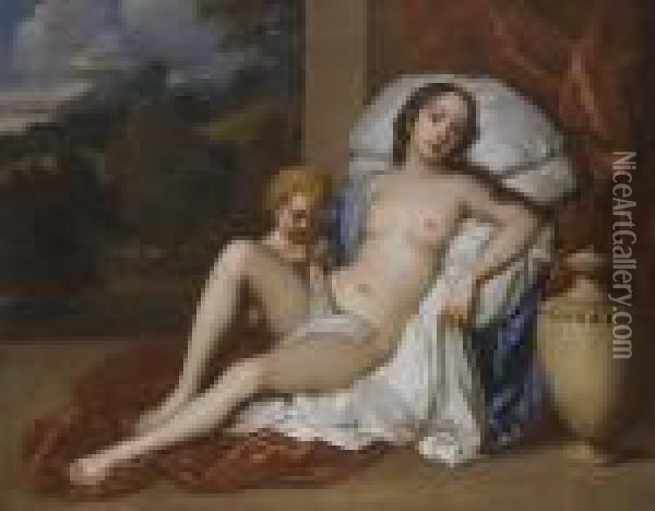 Portrait Of A Young Woman And 
Child, As Venus And Cupid, Almost Certainly Nell Gwyn (1650-1687) Oil Painting - Sir Peter Lely