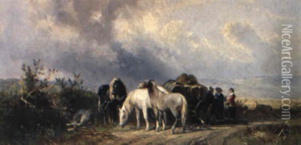Pferdekutsche Bei Der Rast Oil Painting - Albert Jurardus van Prooijen