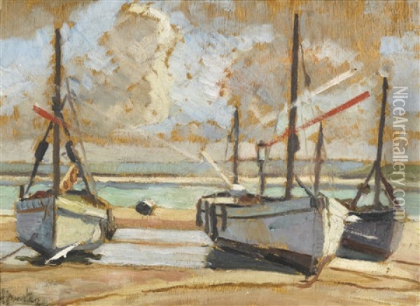 Beached Boats Oil Painting - George Leslie Hunter