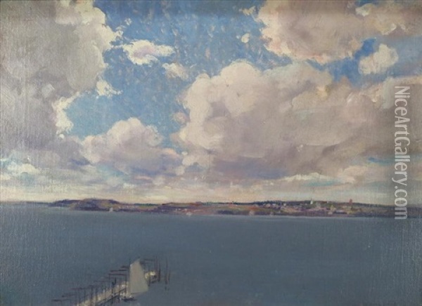 Seascape With Dock Oil Painting - Edward Wilbur Dean Hamilton