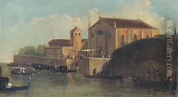 A View Of A Wedding At A Church In The Venetian Lagoon Oil Painting - Giuseppe Bernardino Bison