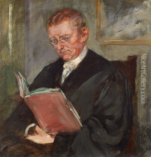 A Lawyer Reading Oil Painting - Ferdinand Brutt
