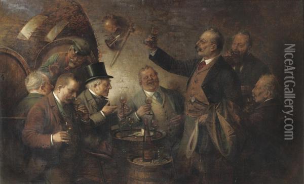 Wine Tasting Oil Painting - Hans August Lassen