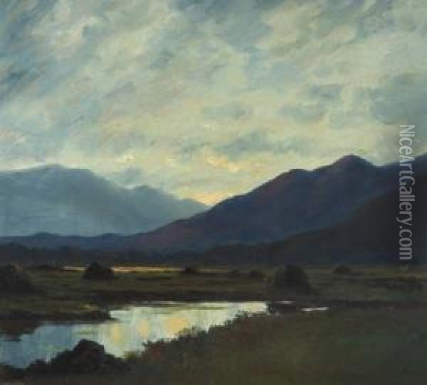 Sunset Nr Leehan Connemara Oil Painting - Douglas Alexander