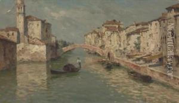 Gondoliere Auf Venezianischem Kanal Oil Painting - Ferdinando Silvani