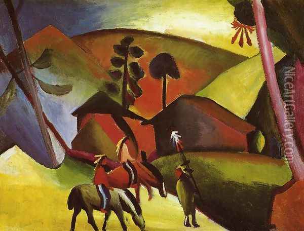 Indians On Horseback Oil Painting - August Macke