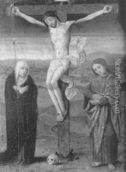 La Crucifixion Entre La Vierge Et Saint Jean-baptiste Oil Painting - Adriaen Isenbrant