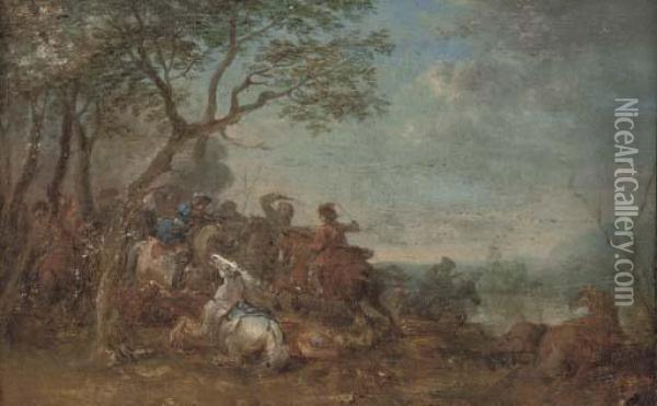A Cavalry Skirmish Oil Painting - Franz Ferg