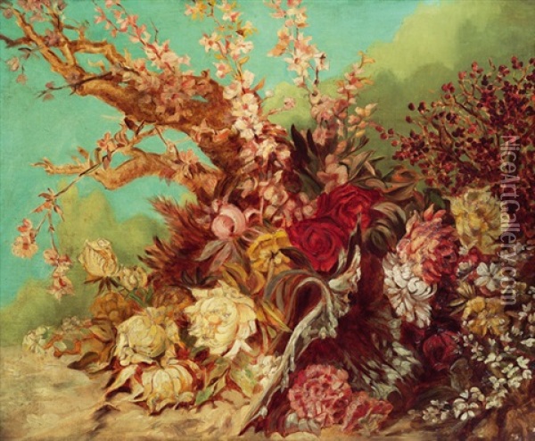 Blumenstuck Mit Blutenzweig Und Pfingstrosen Oil Painting - Hans Makart
