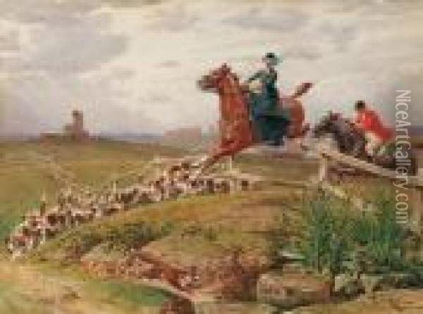 Caccia A Cavallo Nella Campagna Romana Oil Painting - Francesco Coleman