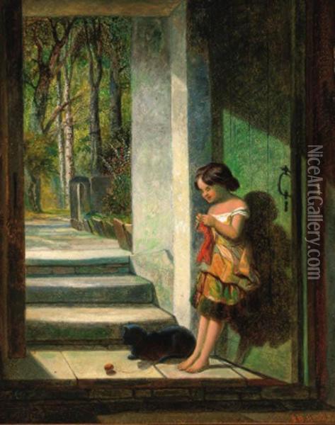 At The Cottage Door Oil Painting - Samuel Baruch Ludwig Halle