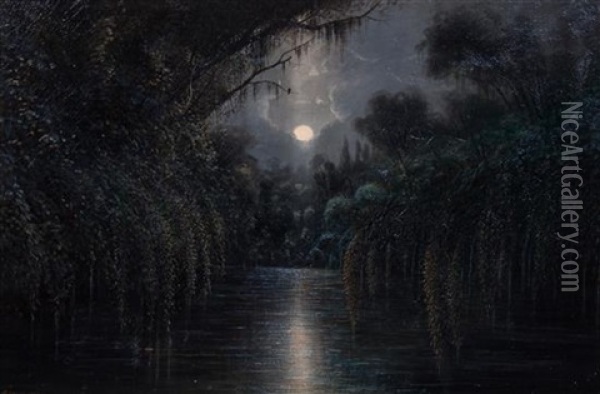 Moonlit River Oil Painting - Henry Arthur Elkins