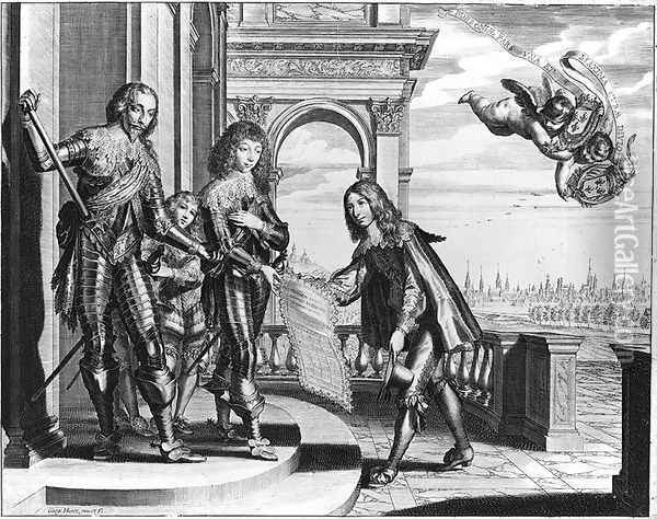 Pierre Palliot paying homage to Henri II 1588-1646 de Bourbon and his Son Louis II 1621-86 de Bourbon Oil Painting - Gregoire Huret