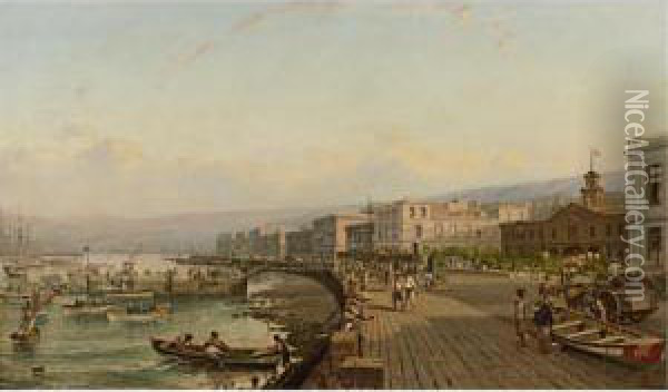 View Of The Port And Bay Of Valparaiso, Chile Oil Painting - Thomas Jacques Somerscales