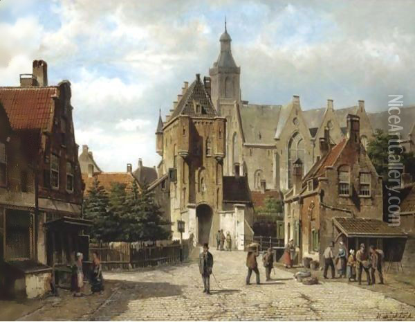A Street In Vianen, Holland Oil Painting - Willem Koekkoek