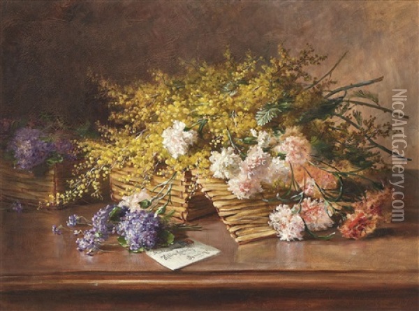 Wildblumen In Einem Korb Mit Einem Brief Oil Painting - Louis Letsch