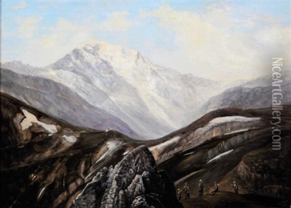 Randonneurs Au Col De Balme Et Le Mont Blanc, 1878 Oil Painting - Eugene Guillaume Boch