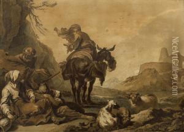 Scene Pastorale. Oil Painting - Giuseppe Palmieri