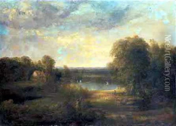 Hunter In A Landscape Oil Painting - Thomas Doughty