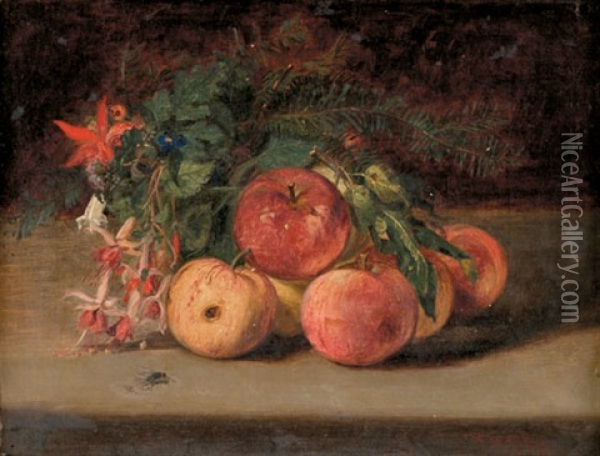Still Life Of Fruit And Flowers Oil Painting - Thomas Hicks
