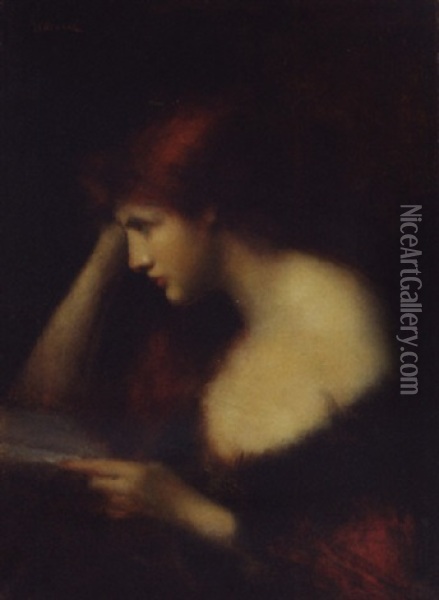 Woman Reading Oil Painting - Jean Jacques Henner