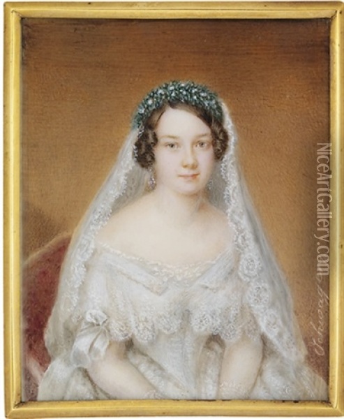 Freifrau Von Schwarz-semborn Nee Dambock As A Bride Oil Painting - Richard Schwager